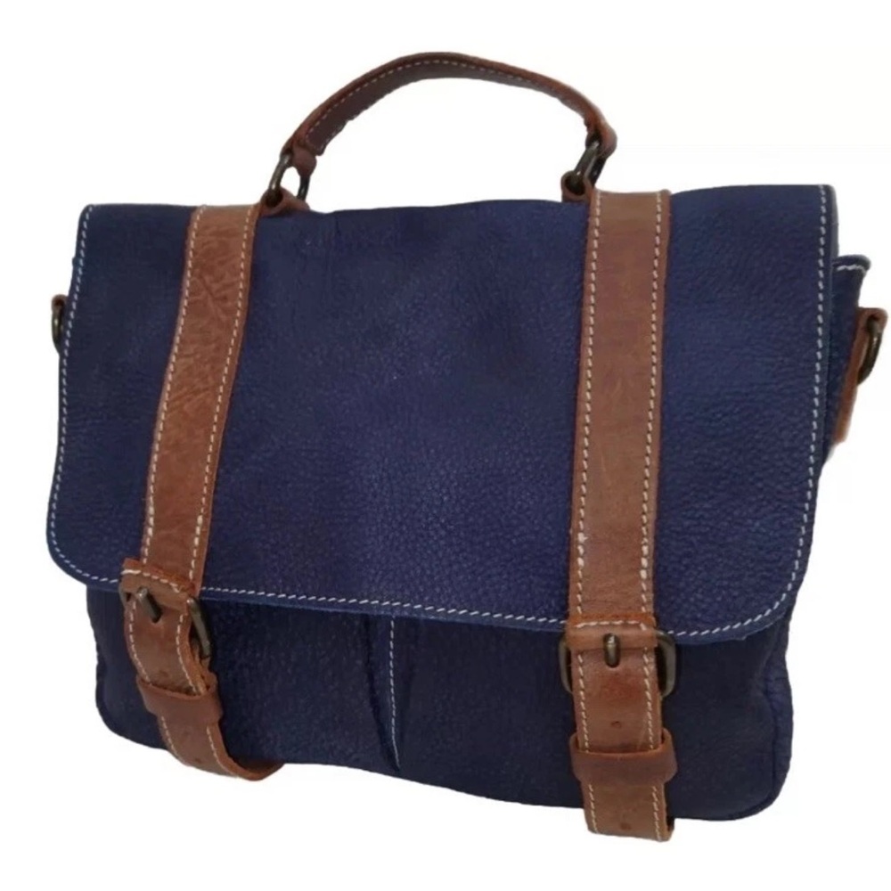 Roots Canada Navy Blue Textured Leather Bag with lots of pockets.  NWOT